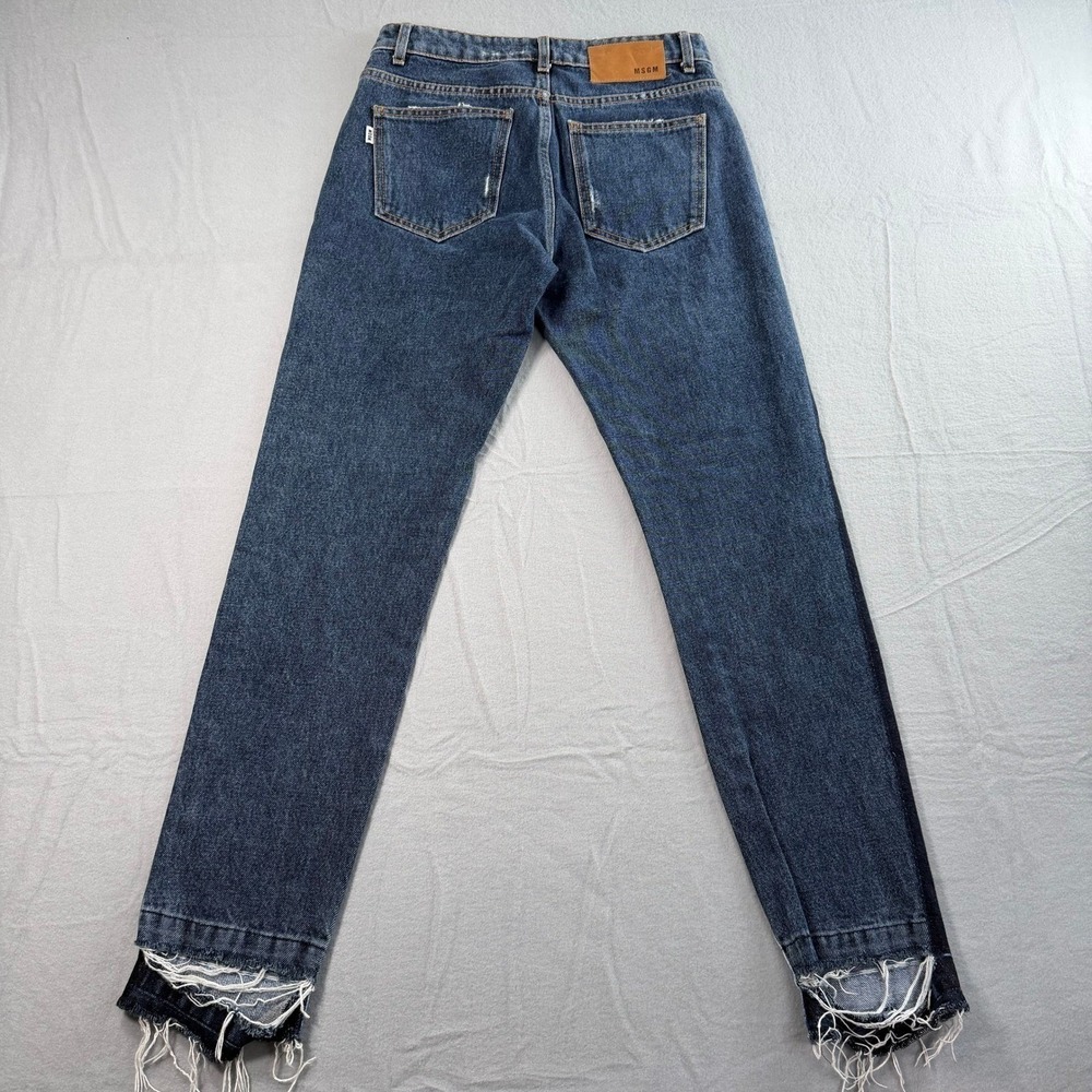 MSGM Blue Two Tone Straight Leg Jeans Womens 38 Frayed Hem - Picture 3 of 11